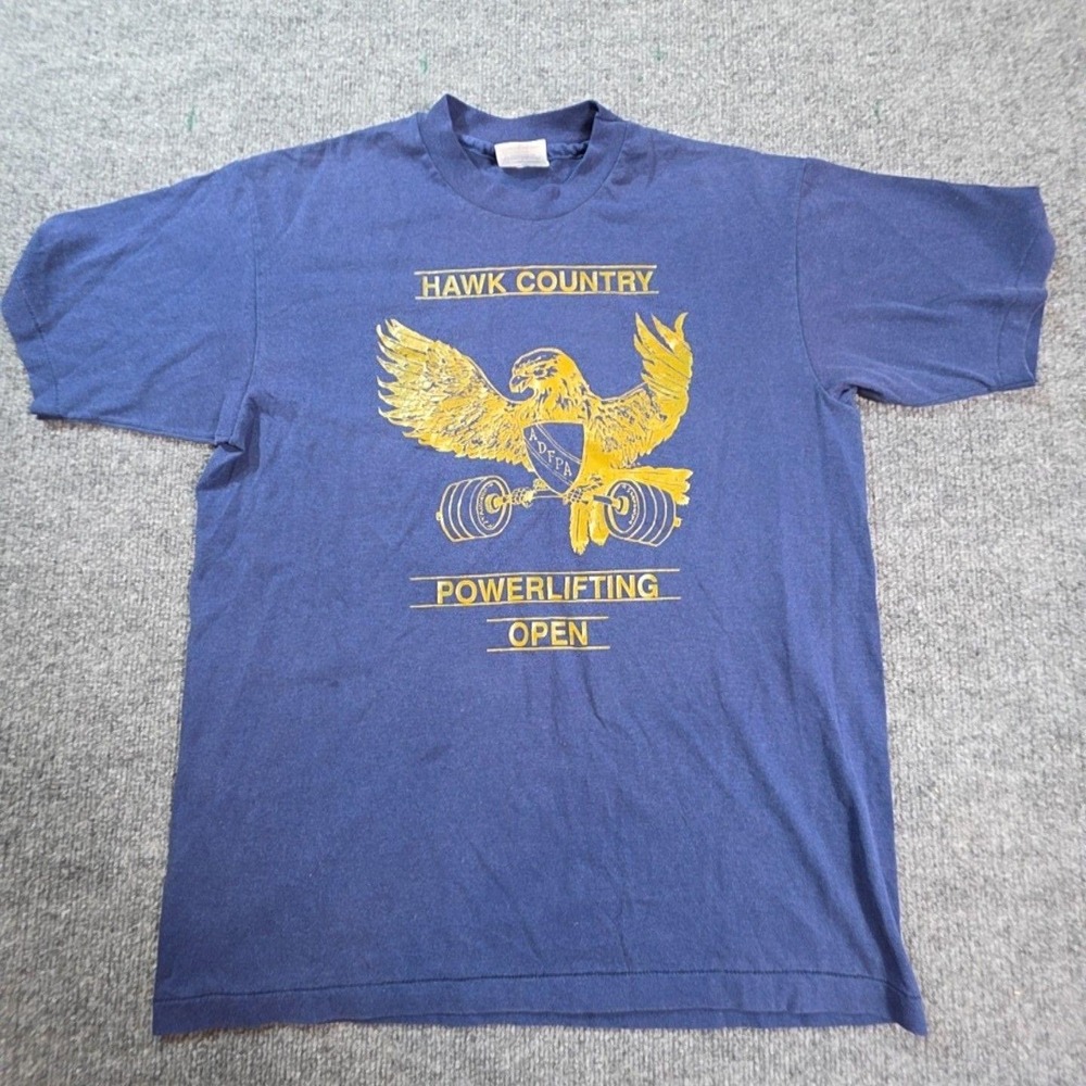 Vintage Hanes Shirt Mens Large Blue Hawk Country Powerlifting Graphic T-Shirt